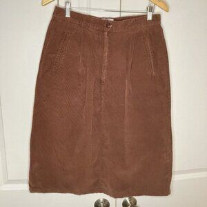 Vintage Tabi Pencil Skirt Womens Petite 12 Brown Corduroy Office Neutral Minimal